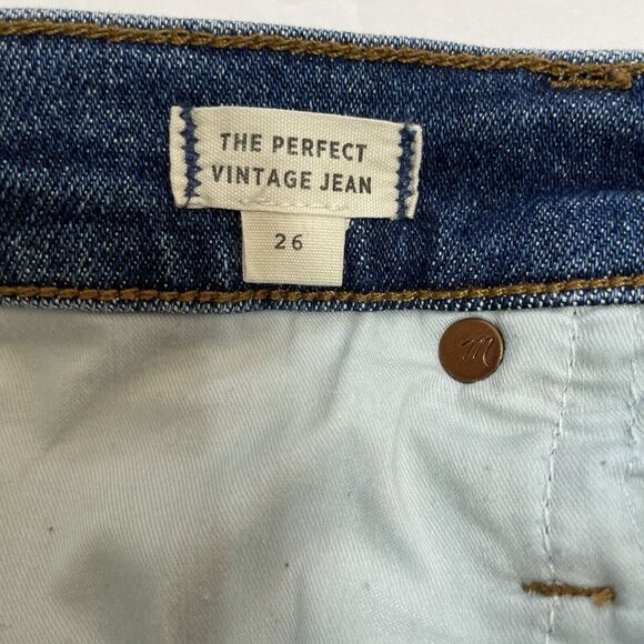 Madewell THE PERFECT VINTAGE JEANS Women’s Size 26 Medium Blue Denim Raw Hem - Picture 8 of 11